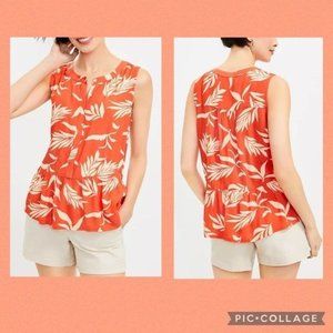 WOMEN LOFT PETITE PALM HENLEY PEPLUM SHELL SLEEVELESS SMALL